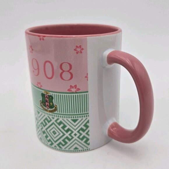 AKA Sorority Coffee Tea Mug Alpha Kappa Alpha Pink Green Flowers Handle New Box - Picture 5 of 9